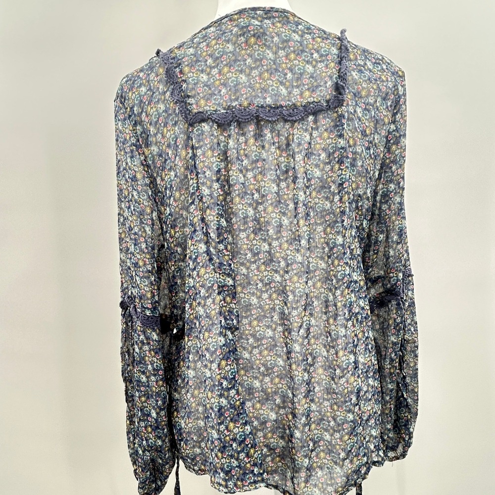 American Rag Boho Floral Peasant Blouse Sheer Lace Trim Cottagecore S Peasant - Picture 6 of 13
